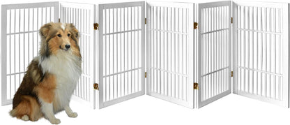 Urnporium Freestanding Wooden Dog Gate for Doorways – Foldable Acacia Wood Pet Gate, No Drill Portable Indoor/Outdoor Puppy Fence Barrier (White Pet Gate, 3 Panel 24" Tall)