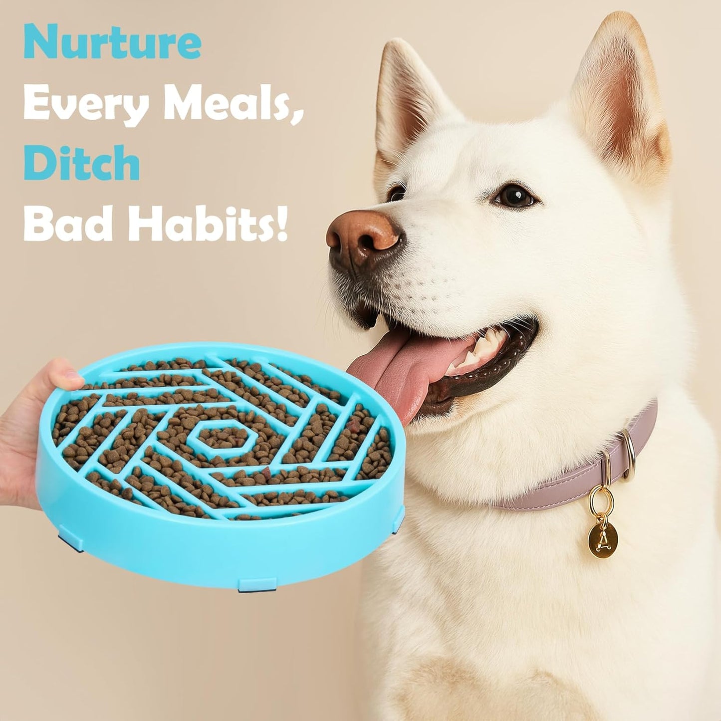 TOBYTO Slow Feeder Dog Bowls Large Medium Breed,Anti-Choking Slow Eating Dog Food Bowl,Non Slip Pet Slower Food Feeding Bowls Large Puzzle Slow Feeder Bloat Stop Maze Dog Dishes,Black