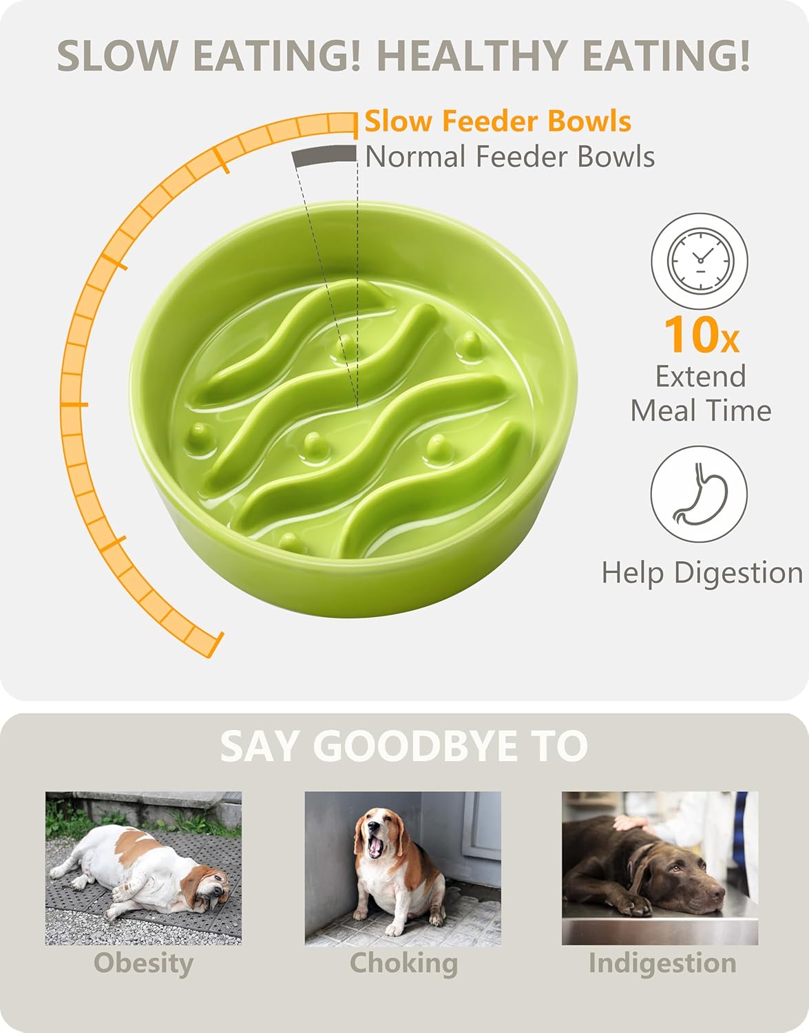 Ceramic Slow Feeder Dog Bowls for Medium and Large Dogs, 2.0 Cups Dog Slow Feeder for Fast Eater, 30oz, 8in, White
