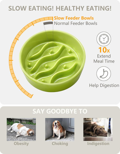 Ceramic Slow Feeder Dog Bowls for Medium and Large Dogs, 2.0 Cups Dog Slow Feeder for Fast Eater, 30oz, 8in, White