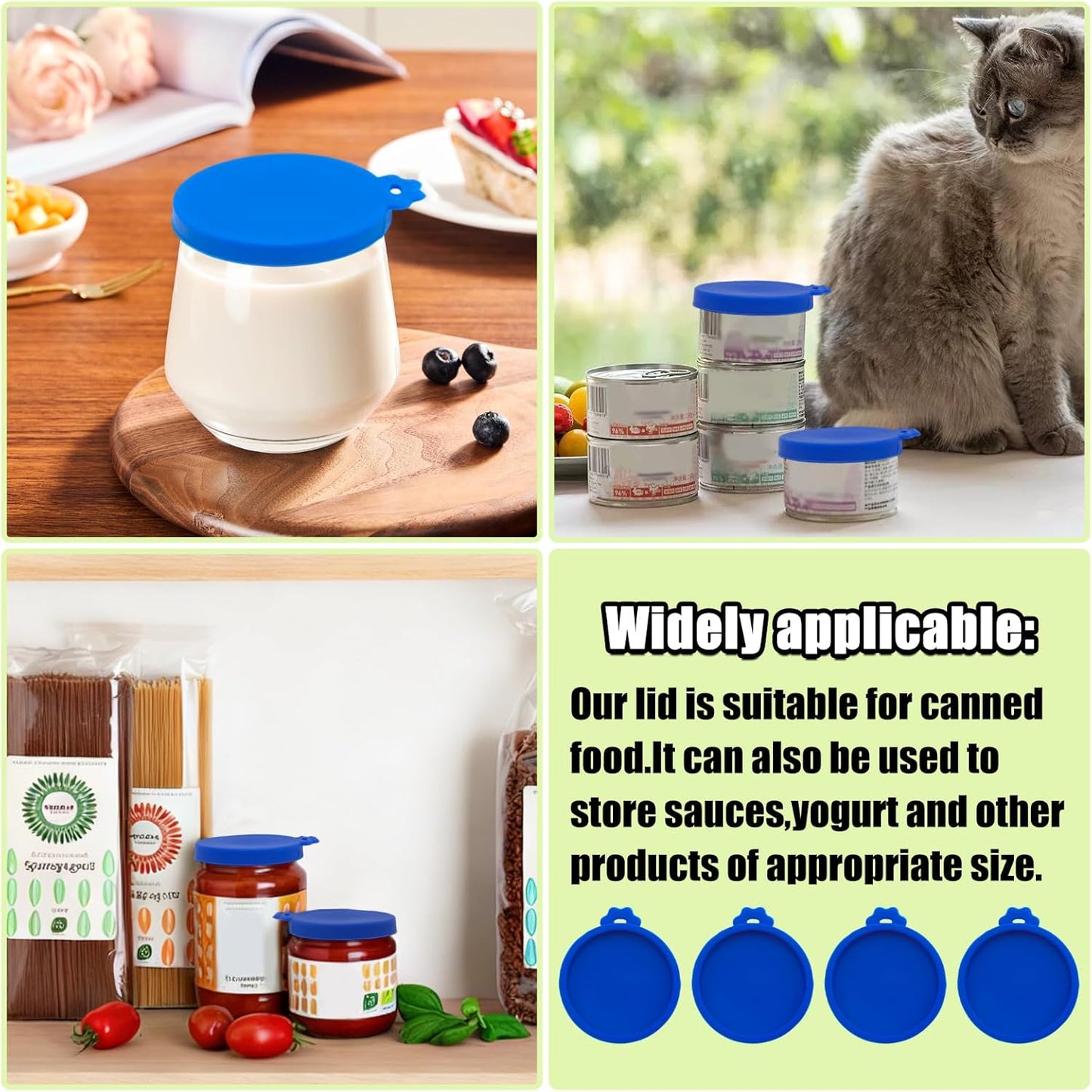 PINE & LINEN 4 Pcs 2.5inch Durable Pet Can Lids, Silicone Small Pet Can Covers Waterproof Cat Food Cans Lids for 3 oz Cat Food Cans（Yellow+Red+Pink+Blue）