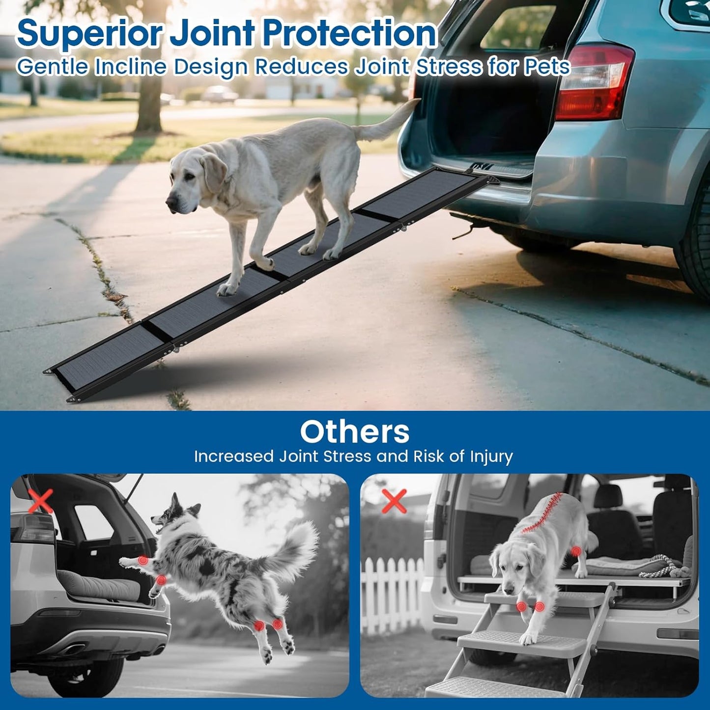 HBTower 63" Long x 17.3" Wide Folding Dog Ramp for Large Dogs Up to 250lbs - Portable Pet Ramp with Non-Slip Surface, Extra Wide Dog Car Ramps for Car, SUV, Truck & High Beds