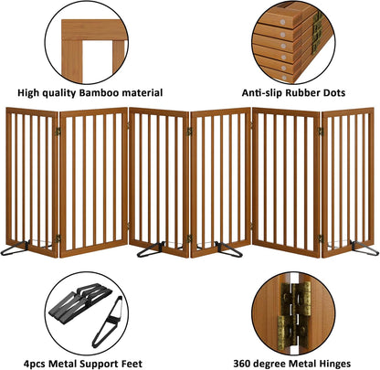 Dog Gate 32" Tall Foldable Dog Gate for Doorways Freestanding Pet Gate for Dogs Indoor (Walnut, 3 Panel)