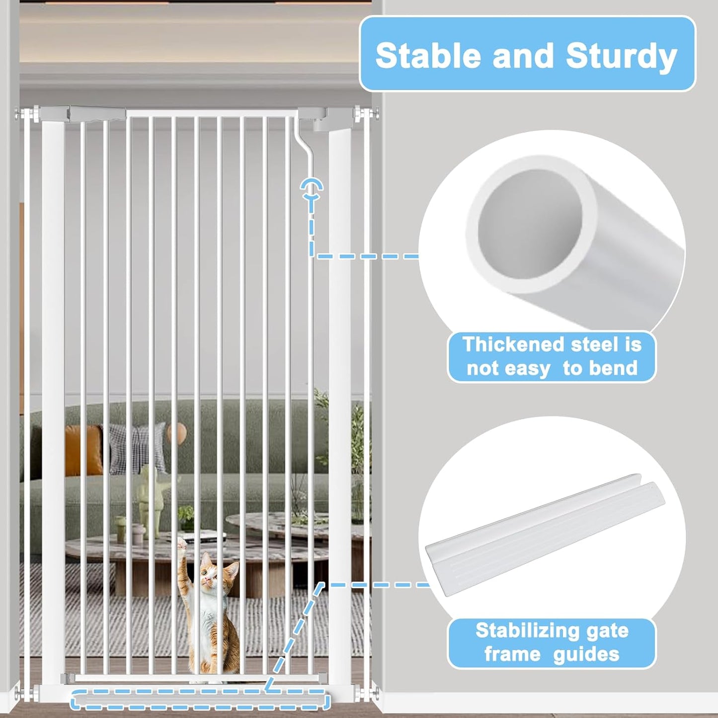 51.18" Extra Tall Cat Gate for Doorway,29.5"- 48.4" Wide Auto Close Tall Pet Gate No Drilling Pressure Mounted for Hallway Kitchen,Black