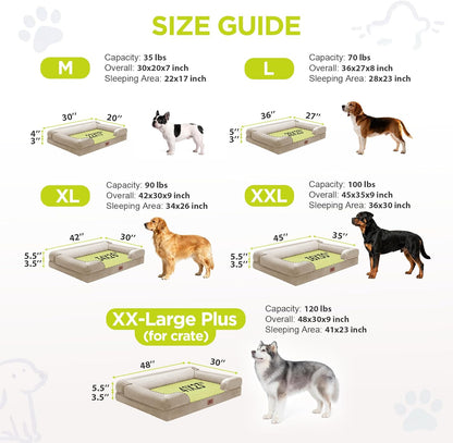 Extra Large Dog Bed, Orthopedic XL Washable Memory Foam Bed for Big Dogs Waterproof Pet Couch Sofa Bolster with Removable Cover, Non-Slip Bottom, Tennis Ball Toy, 42x30