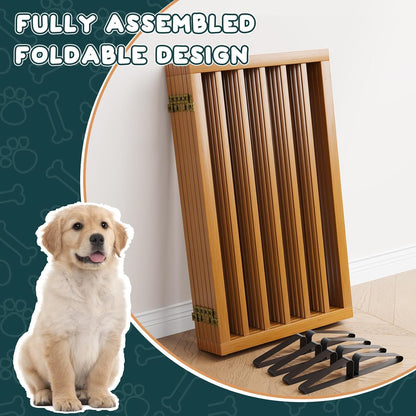 Freestanding Dog Gates Indoor, 3-Panel Pet Gates with 2 Metal Stands and 360° Hinge, 24" H Foldable Dog Gate for Stairs, Doorway, Kitchen, Expands Up to 55" Fully Assembled - Black Walnut
