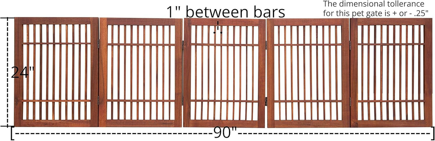 Urnporium Freestanding Wooden Dog Gate for Doorways – Foldable Acacia Wood Pet Gate, No Drill Portable Indoor/Outdoor Puppy Fence Barrier (White Pet Gate, 3 Panel 24" Tall)