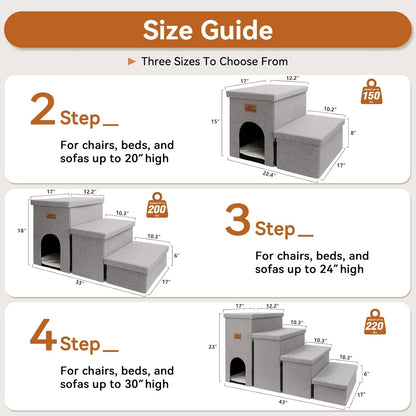 Zerbuger Wider Dog Ramp for High Bed with Storage 18" H, Foldable Dog Stairs for Small Medium Large Older Senior Animal, Sturdy Dog Step for Climbing Bed or Couch, Arthritis-Friendly (Gray, No Condo)