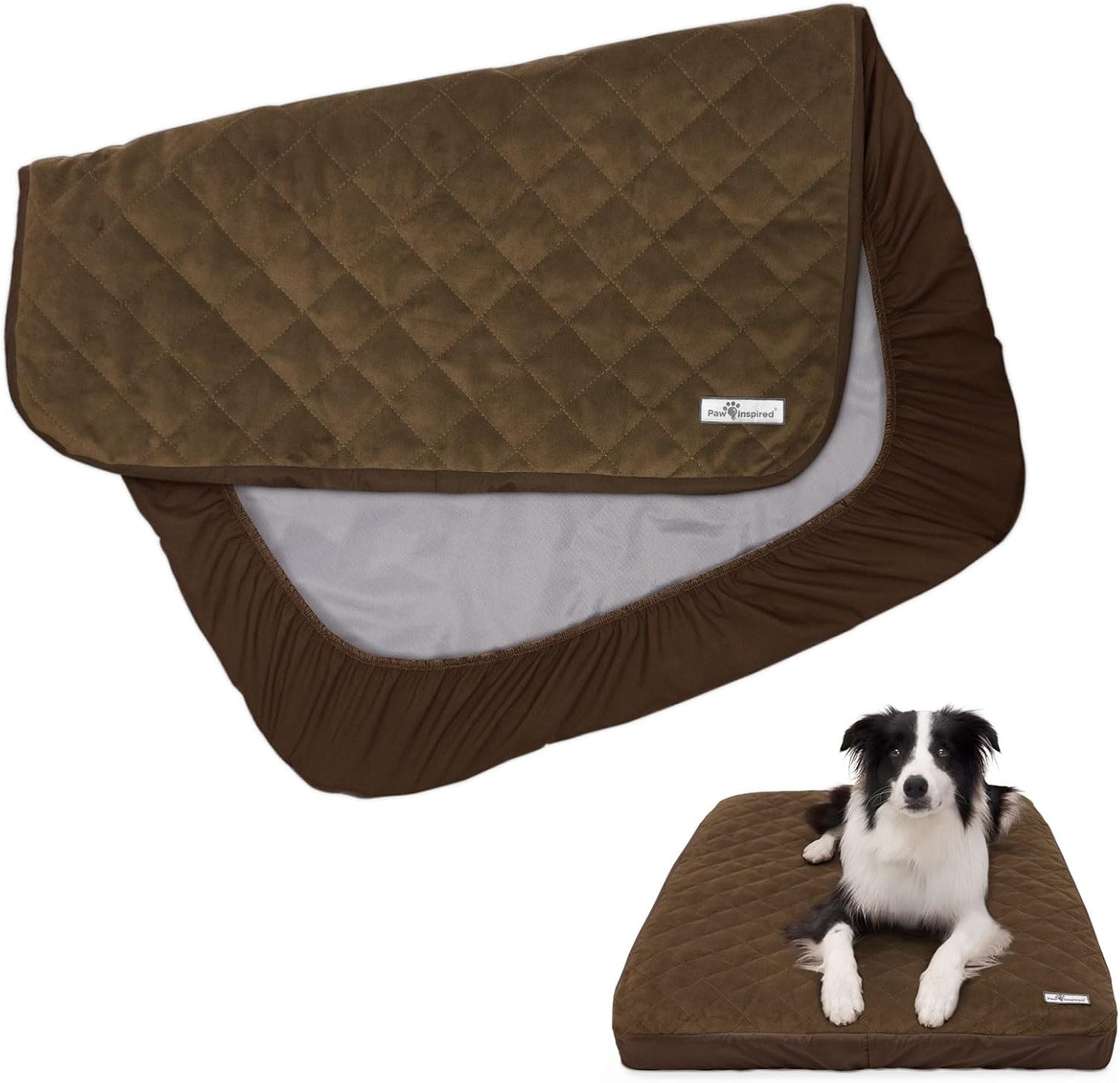 Paw Inspired Waterproof Fitted Cover for Dog Bed | Washable Bed Protector for Dog Mattress | Removable Replacement Cover for Small to Medium Pet Bed (Gray, 34 x 23 x 5 Inch)