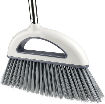Angle Broom for Hardwood Floors - Soft Bristled Kitchen Broom, Indoor & Office Use (Off White)