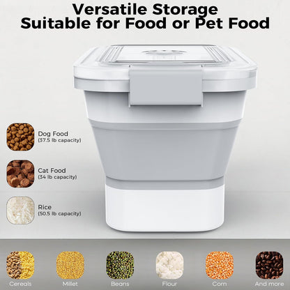 20-23 Lbs Dog Food Storage Container, Collapsible Dog Food Container with Transparent Airtight Lid,Multifunctional Pet Food Storage Container for Dog Cat,Rice,Flour,Pet Food Scoop and Dog Bowl