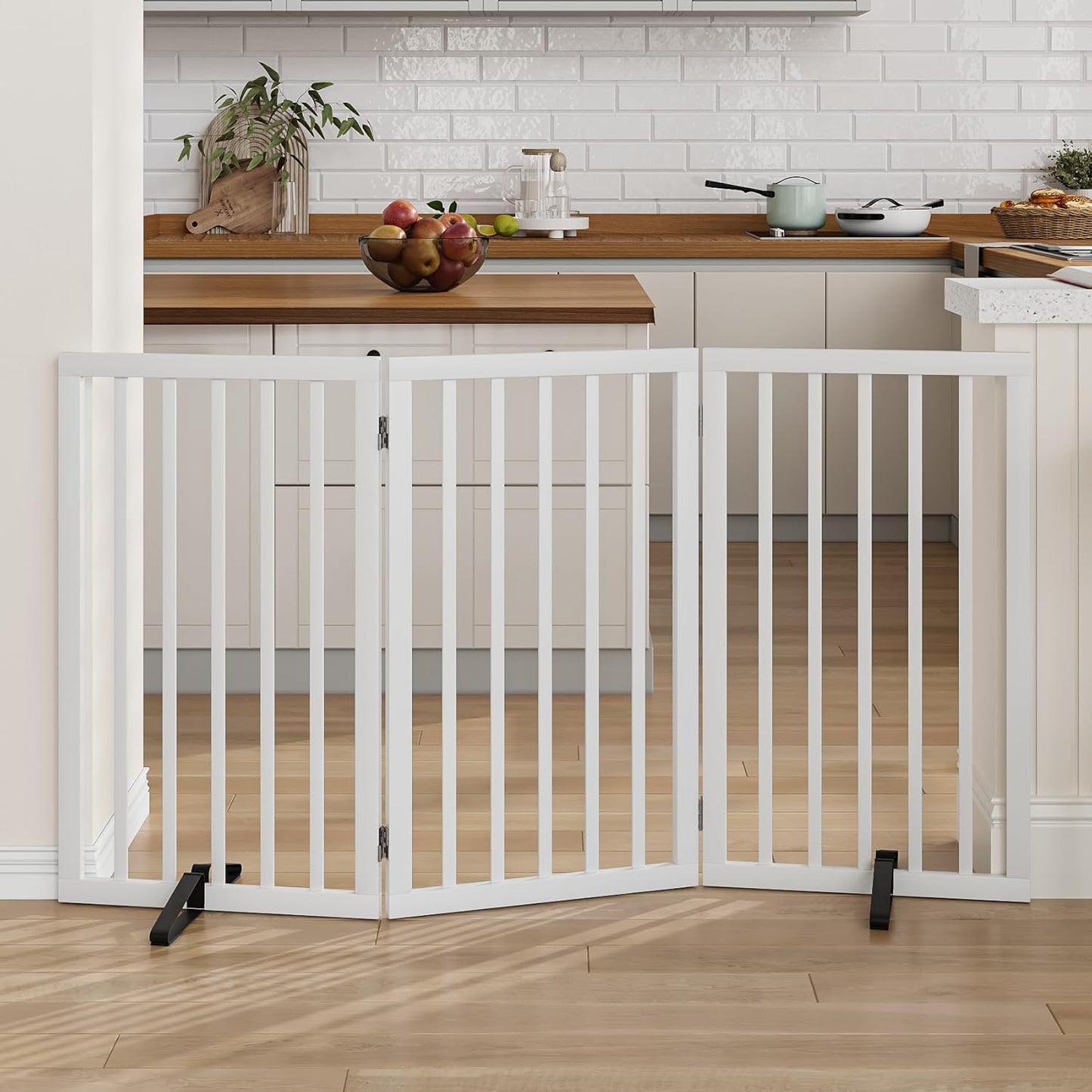 Dog Gate 32" Tall Foldable Dog Gate for Doorways Freestanding Pet Gate for Dogs Indoor (Walnut, 3 Panel)