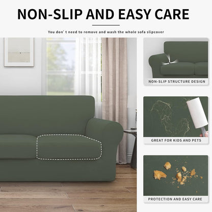 Easy-Going 100% Dual Waterproof 4 Pieces Stretch Soft Couch Cover for Dogs, Sofa Slipcover for 3 Separate Cushion Couch Leakproof Furniture Protector for Kids, Pets Dark Gray