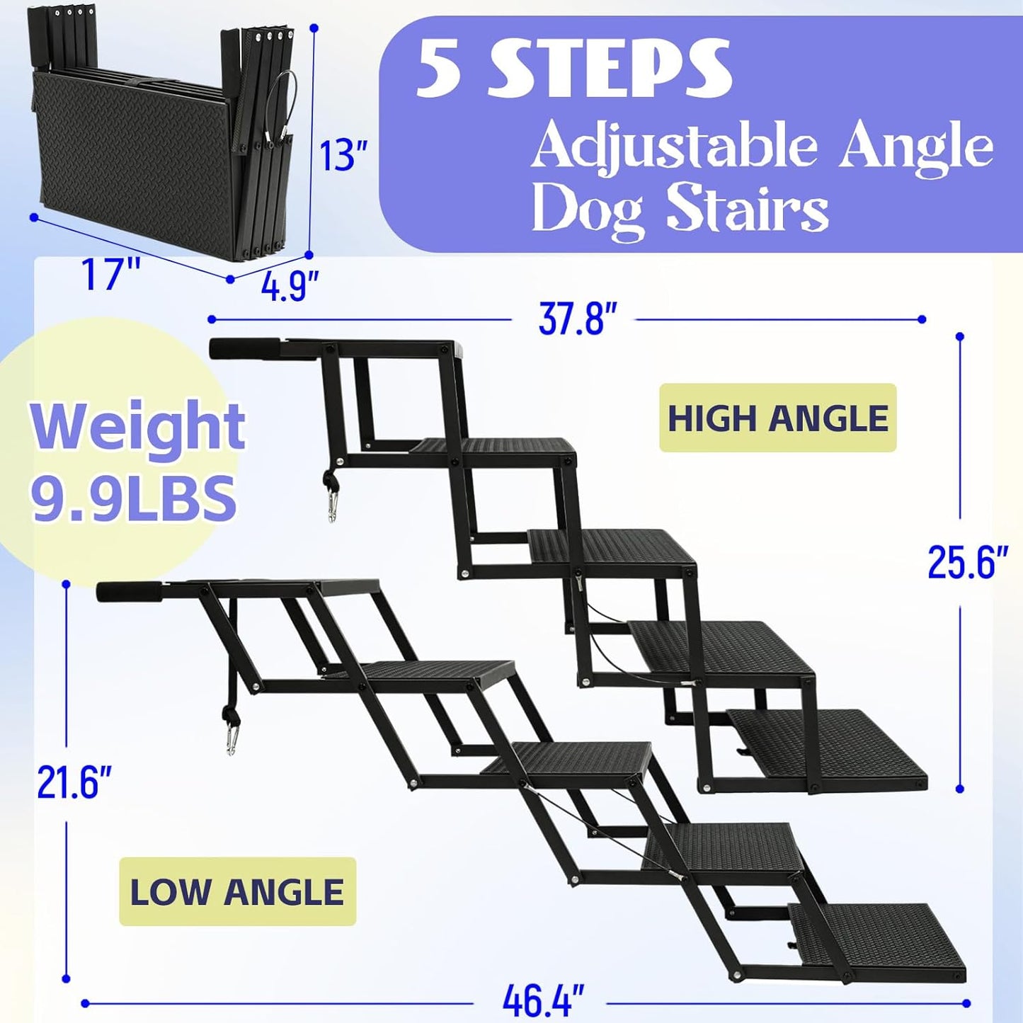 Dog Steps for Car and Truck,25.6" H Foldable Dog Stairs for Large Dogs, Lightweight Pet Stairs Supports Up to 350 lbs, 5 Steps