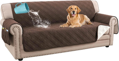 H.VERSAILTEX 100% Waterproof Slipcovers for Couches and Sofas Modern Pet Couch Cover Thick Soft Furniture Protector with Elastic Straps(Sofa, Lily Pad/Beige)