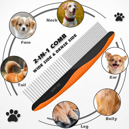 3PCS Pet Grooming Rake & Metal Comb & Flea Comb for Cats and Dogs, Double-Sided Dematting Tool, Extra-Wide Deshedding Dog Brush for Long Hair to Effectively Remove Tangles, Knots and Mats (Blue)