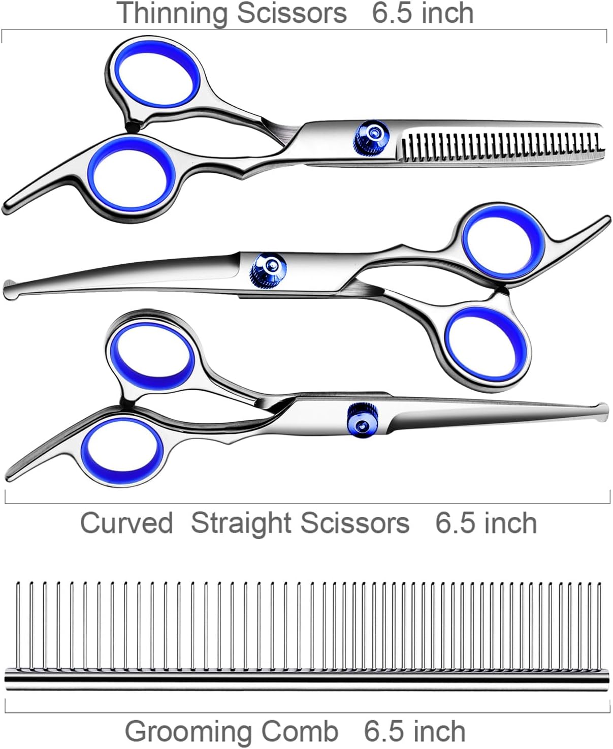 TINMARDA Dog Grooming Kit, Professional Stainless Steel Dog Grooming Scissors with Curved Shears, Pink Finger Rings - 4 Piece Sharp Durable Pet Shears for Dogs Cats At Home Salon-Quality Grooming