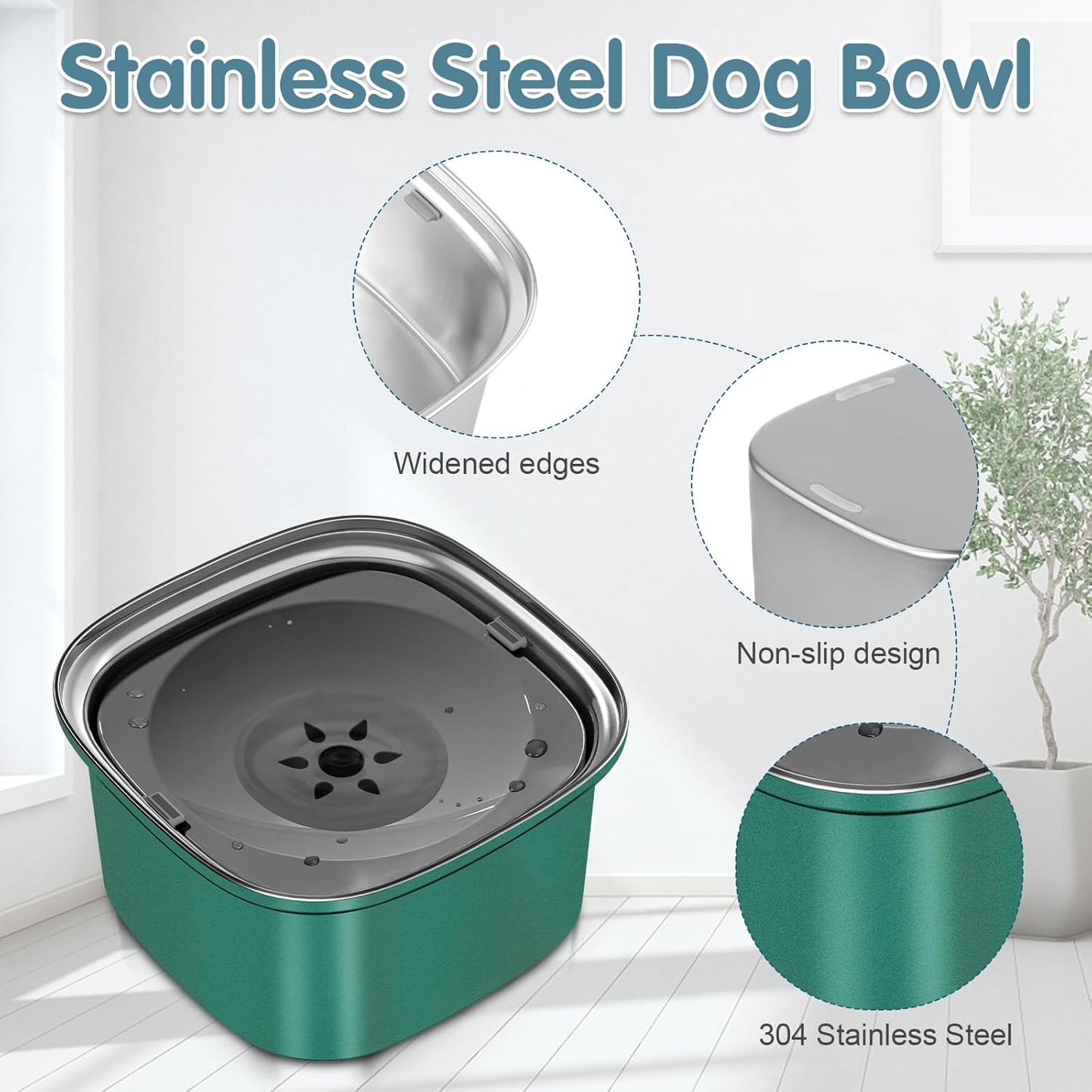 UPSKY 3L Dog Water Bowl 101oz Stainless Steel No Spill Large Capacity Dog Food Water Bowl Slow Water Feeder, Spill Proof Pet Water Dispenser Vehicle Carried Travel Water Bowl