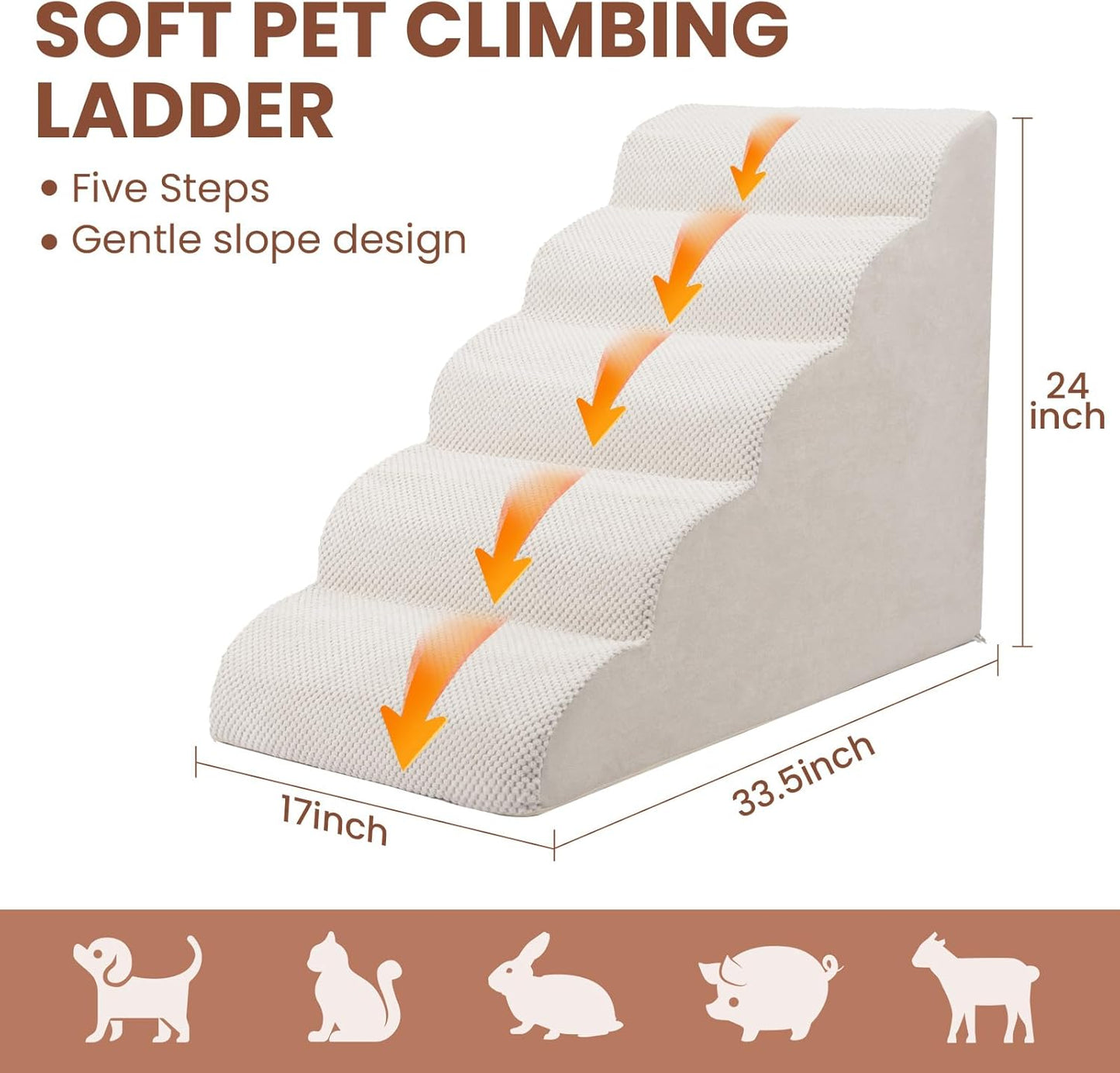 Dog Stairs for Small Dogs, 3 Tiers High Density Foam Dog Ramp, Extra Wide Non-Slip Pet Steps for High Beds Or Couch, Soft Foam Doggie Ladder for Dogs Injured, Older Pets, Small Cats