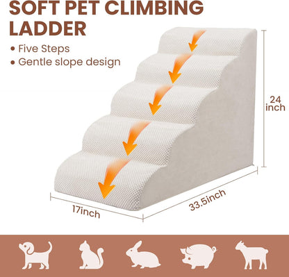 Dog Stairs for Small Dogs, 3 Tiers High Density Foam Dog Ramp, Extra Wide Non-Slip Pet Steps for High Beds Or Couch, Soft Foam Doggie Ladder for Dogs Injured, Older Pets, Small Cats