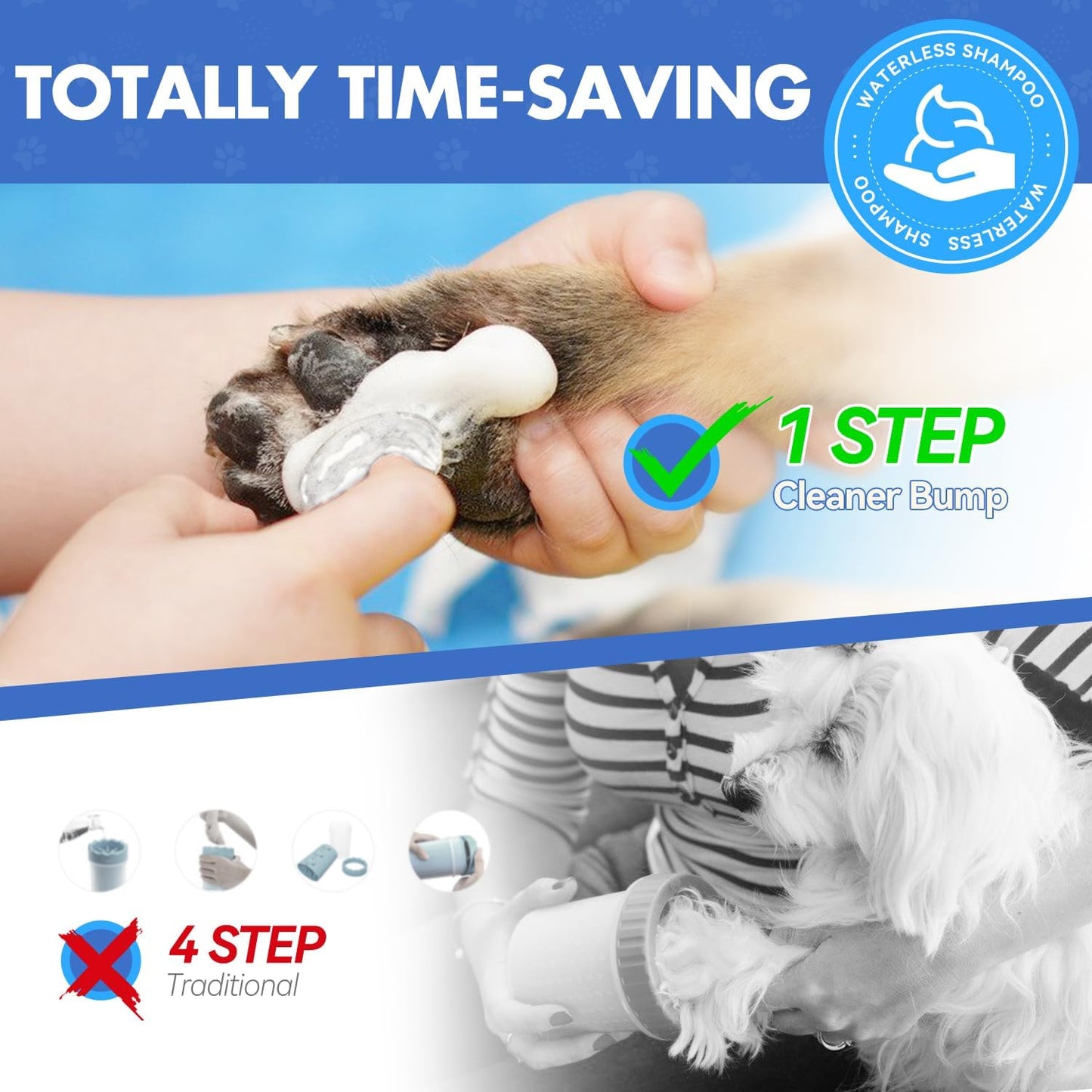 Paw Cleaner for Dogs & Cats,No-Rinse Foaming Dog Paw Cleaner Washer Cleanser,Hypoallergenic & pH-Balanced, 7 fl oz, with Scrubber Brush,Safe for Small, Medium & Large Pet, Puppy Clean Paws