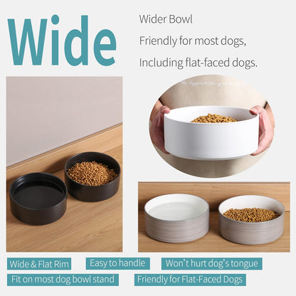 Black Elevated/Raised Dog Bowl Ceramic with Wood Stand for Medium Large Breed,Dog Food Water Dish Heavy Weighted,8 in Non Slip Modern Cute Porcelain Pet Bowl Extra Large
