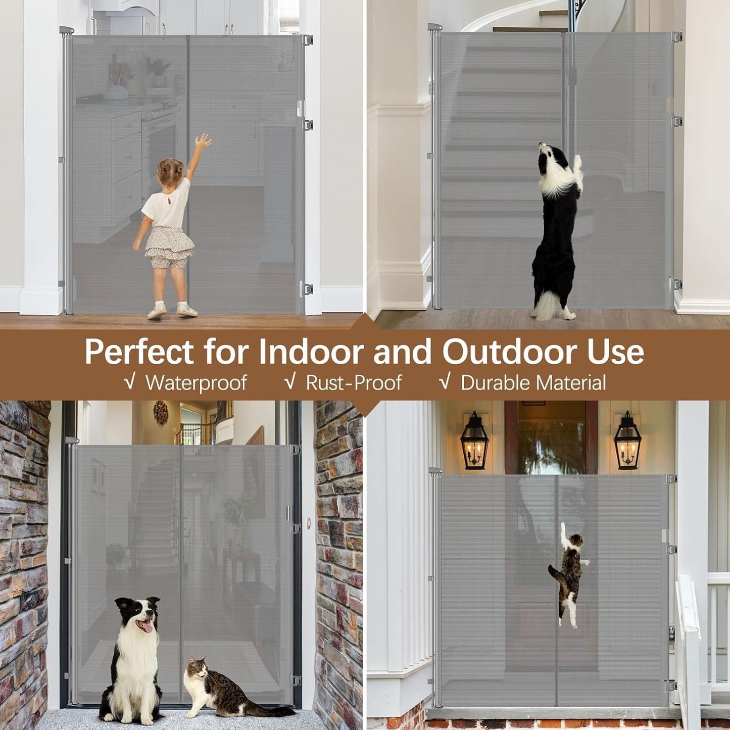 Reinforced 60 Inch Extra Tall Cat Gate Retractable Dog Gate - No Jumping Over/Crawling Under, 55" Wide Retractable Baby Gates for Cats with Reinforced Rods, 5ft Tall Dog Gate Indoor Cat Barrier/Black