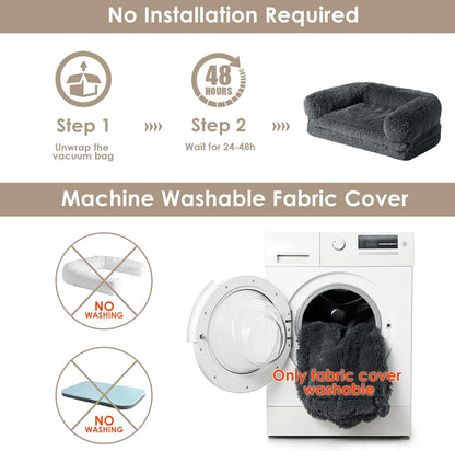 EHEYCIGA Foldable XXL Dog Bed for Large Sized Dog, 54"x38"x7.5" Faux Fur Fluffy Pet Couch Bed, Orthopedic Calming Memory Foam Big Pet Bed, Washable Pet Sofa Bed with Non-Slip Bottom, Dark Grey