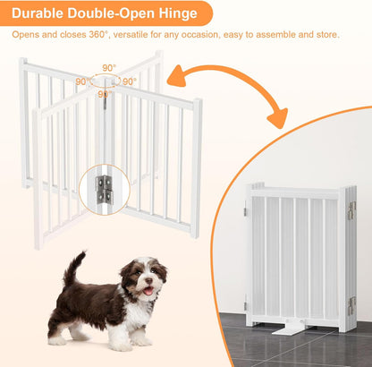 Snughome Short Dog Gate Indoor, 16" High Freestanding Small Dog Door Gates with Support Feet, Expands Up to 48’’ Wide Foldable Pet Gate for Doorway, 4 Panel Folding Pet Door Pet Fence for Puppy, White