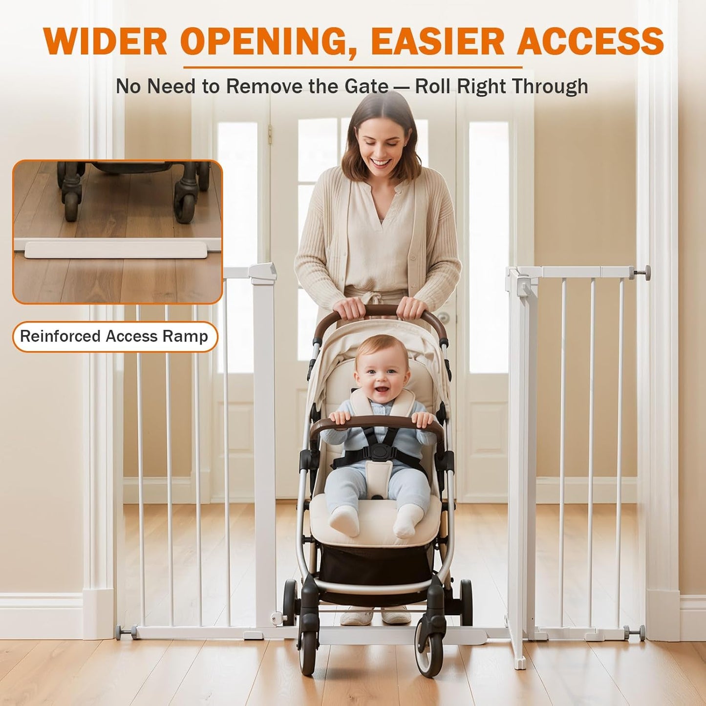 Mumeasy Baby Gate Extra Wide, 29.7-51'' Pressure Mounted Dog Gate with Walk Thru Door, Auto Close Pet Gate for House, Stairs, Doorways,Black
