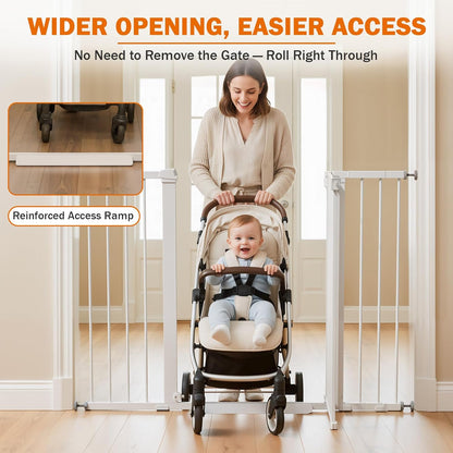 Mumeasy Baby Gate Extra Wide, 29.7-51'' Pressure Mounted Dog Gate with Walk Thru Door, Auto Close Pet Gate for House, Stairs, Doorways,Black