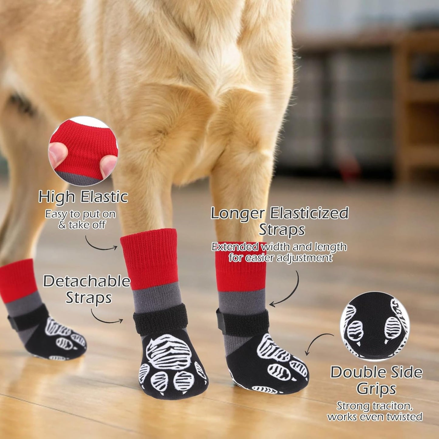 EXPAWLORER Anti Slip Dog Socks to Prevent Licking Paws, Dog Shoes for Hot Pavement Walk, Dog Booties for Hardwood Floors, Dog Boots & Paw Protectors with Grippers for Small Medium Large Senior Dogs M