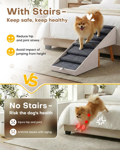 Dog Ramp for Bed & Couch, Dog Stairs 21.06 inches High for Large/Medium/Small Doggie, Foldable 2 in 1 Wooden Pet Steps for Puppy Older and Injured Dogs, Split Ottoman Design, No-Slip Surface