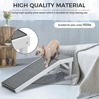 MEWANG Dog Ramp for Bed - Pet Ramp for Dogs with Non-Slip Carpet and Top Platform - 49.2" Long Dog Ramps for Small and Medium Dogs - Dog Ramp for Couch, Bed or Sofa - 49.2" x 15.7" x 14", White