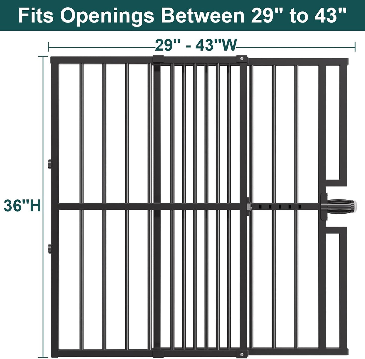 10-Second Quick Install Pressure Mounted Dog Gate for Pets and Kids,Adjustable 29'' to 43'' Wide Metal Pet Gate for Doorways Stairs,No Drilling,Expandable,30'' Tall Indoor Portable Safety Baby Gate