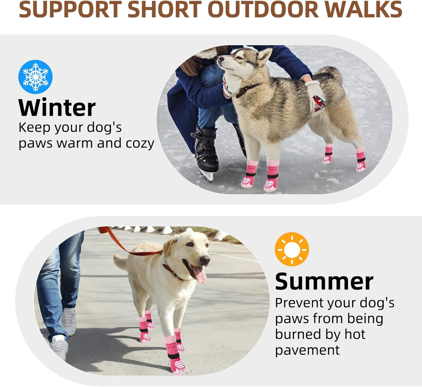PUPTECK Anti-Slip Dog Socks with Double Sides Grips for Small Medium Large Dogs Hardwood Floors Prevents Licking, Dog Shoes for Hot Pavement Traction Control Paw Protector for Senior Dogs, Grey L