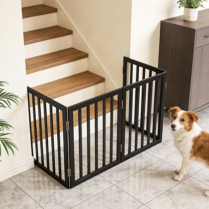 Dog Gate Indoor, Freestanding Dog Fence for The House, Doorways, Hallways,or Stairs,Pet Gate Foldable Wooden,Expandable 24" Height 3 Panels,White