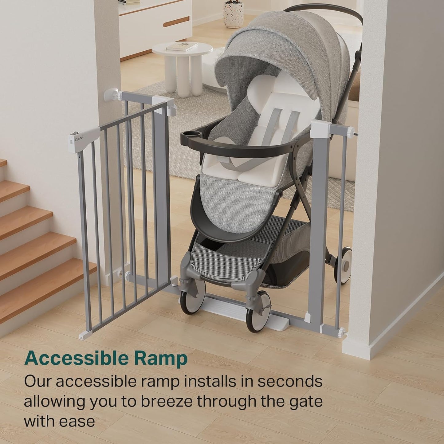 Cumbor 36.6-64" Extra Wide Baby Gate for Stairs, Dog Gates for Doorways, Auto-Close Pet Gate Indoor, Pressure Mounted Walk Through Safety Child Gate for Kids Toddler, Tall Pet Puppy Fence Gate, Brown