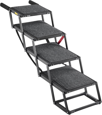 VEVOR Dog Stairs for Car, 4 Steps Extra Wide Foldable Dog Ramp for Large Dogs with Non-Slip Rug Surface, Portable Lightweight Pet Ladder for Car, SUV, Truck, High Beds, Sofas, Support up to 200 lbs