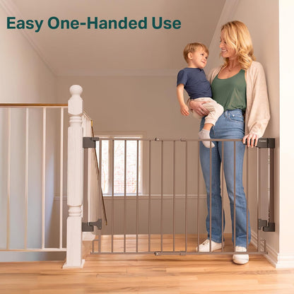 Cumbor 29.2–43" Baby Gate for Stairs, Hardware Mounted (Drill Required), Expandable No Bottom Bar Dog Gate, Auto Close Extra Wide Walk Thru, Pet & Toddler Proof Gate, Top & Bottom of Stairways(Black)