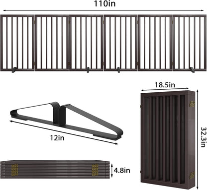 Dog Gate 32" Tall Foldable Dog Gate for Doorways Freestanding Pet Gate for Dogs Indoor (Walnut, 3 Panel)