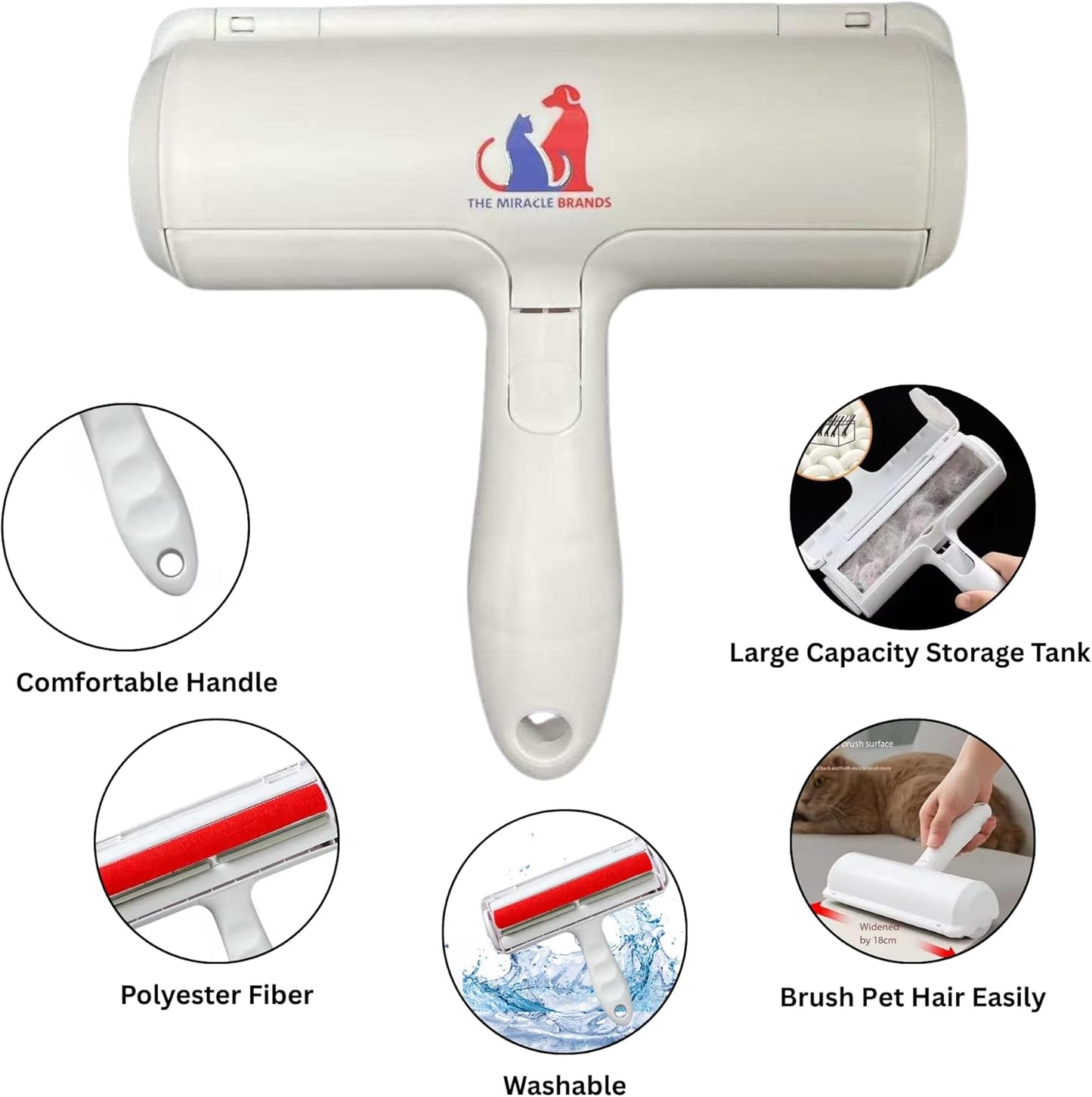 Pet Hair Remover Roller – Reusable Lint Roller for Dog & Cat Hair with Self-Cleaning Base – White