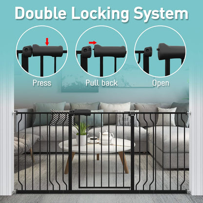 WAOWAO Baby Gate 71.65-85.03" Extra Wide Pressure Mounted Walk Through Swing Auto Close Safety Metal Black Toddler Kids Child Dog Pet Puppy for Stairs,Doorways,Kitchen