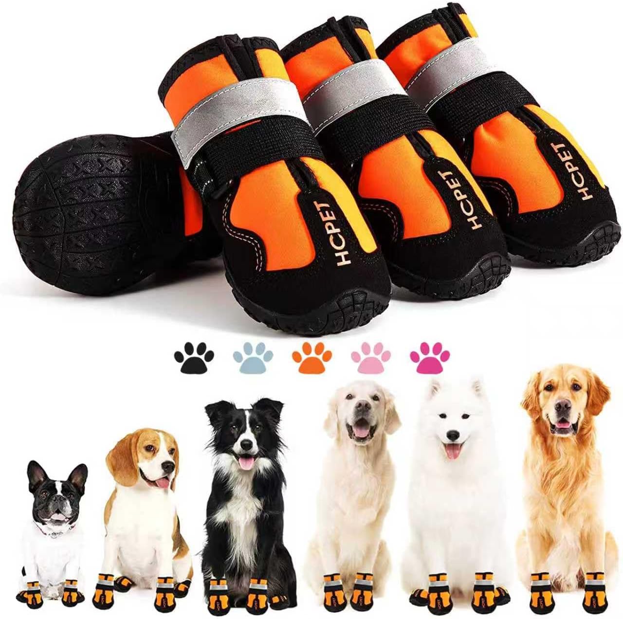 Hcpet Dog Boots, Dog Shoes for Large Dogs, Medium Dog Boots & Paw Protectors, Anti-Slip Dog Booties for Hot Pavement Winter Snow Hiking with Reflective Straps Black Size 6