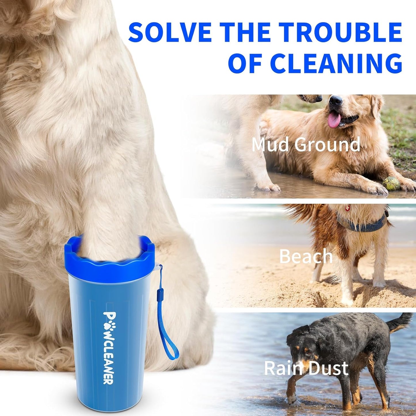 Professional 7 in 1 Dog Paw Cleaner for Dogs & Cats - Includes 1 Portable Paw Washer, 1 Bath Brush, 2 Dog Toothbrushes and 3 Absorbent Towels Note: Fits Paws up to 2 Inches Wide (Small, Blue)
