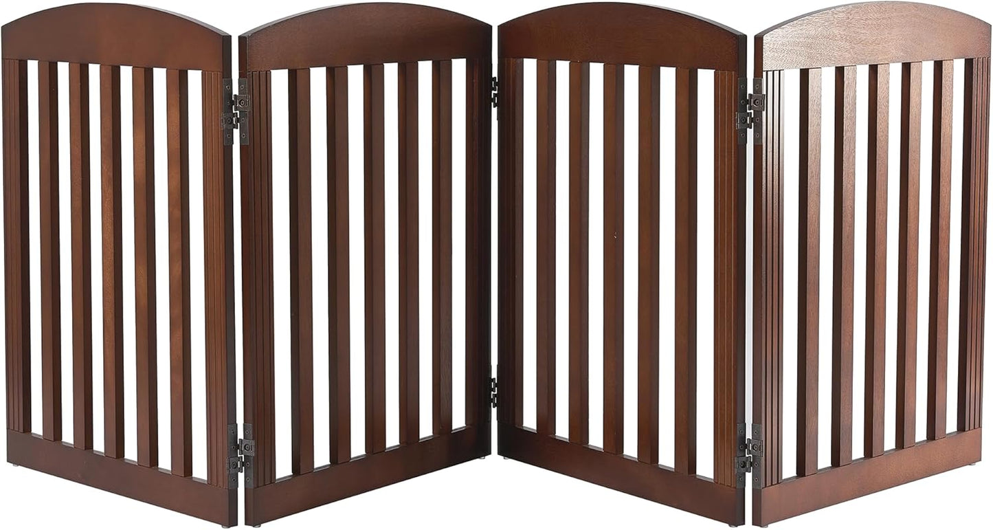 SPIRICH 96" Extra Wide 28" Tall Wooden Freestanding Foldable Dog Gate, Pet Gate Indoor, 4 Panels, White