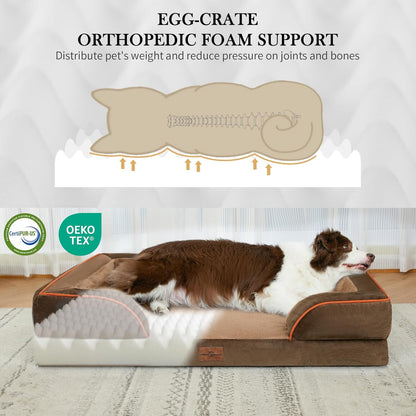 Comfort Expression Orthopedic Dog Bed for Extra Large Dogs 42x30 Inch, Waterproof Egg Crate Foam XL Pet Bed with Removable Bolsters, Dog Couch with Washable Cover & Non-Slip Bottom, Grey - Colors B