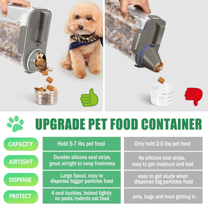 Dog Cat Food Storage Container, Pet Food Container Airtight with Large Spout & Cup, BPA-Free Plastic Food Dispenser for Pet Food, Bird Seed, Rice, Flour - Pink 2.5-5lb (1 pack)
