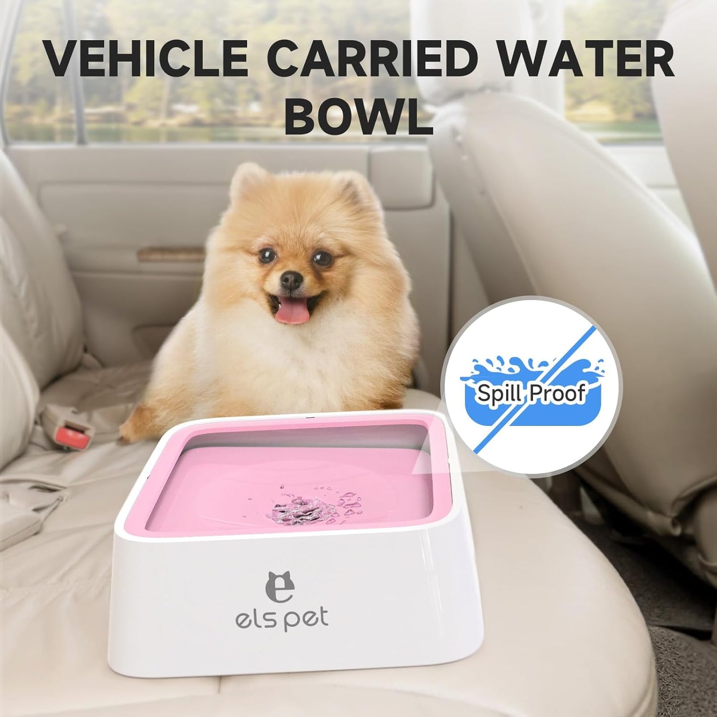 ELS PET Travel Bowl, No Spill, No Drip Slow Water Feeder/Dispenser for Dogs, Cats, 35oz/1L, Splash Proof Travel Bowl for Crate and Car, Keeps Floor & Beard Dry, Dishwasher Safe (Grey)