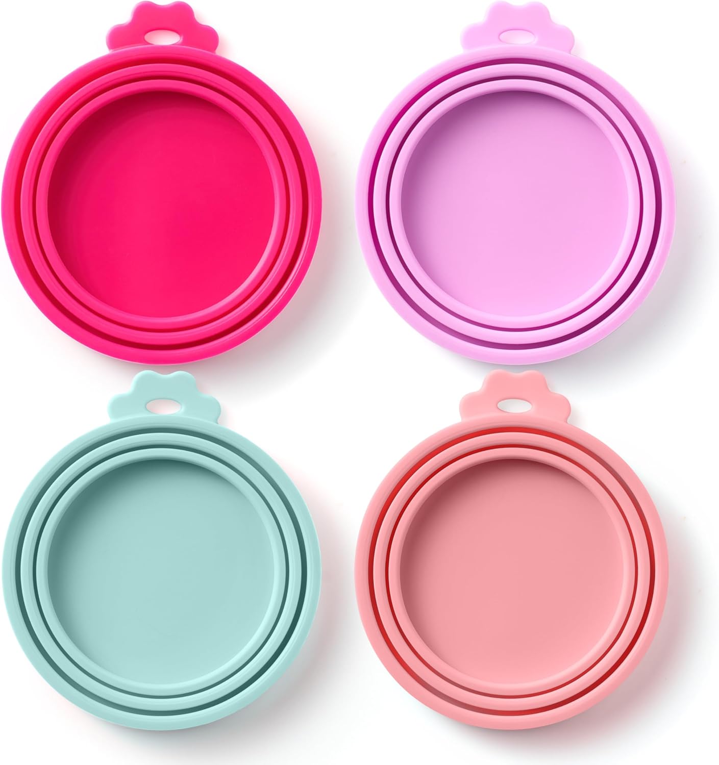4 Pack Universal Pet Food Can Covers Lids - One fit 3 Standard Size Cans for Cats and Dogs Food Cans - Easy to Clean - Safe Silicone - Pastel Meadow